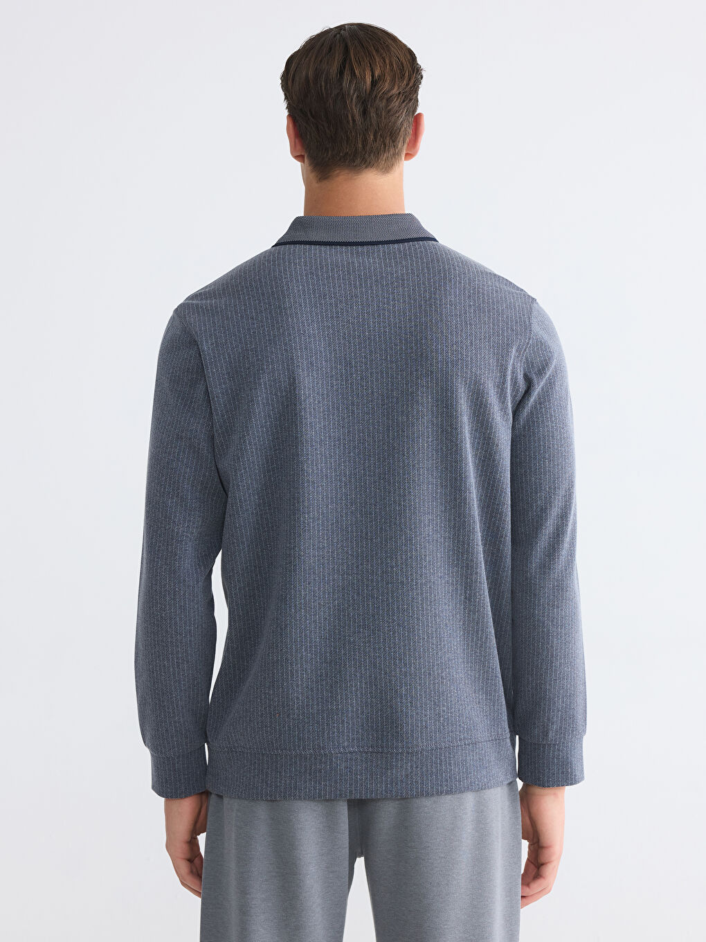 Lacivert Polo Yaka Erkek Sweatshirt-5
