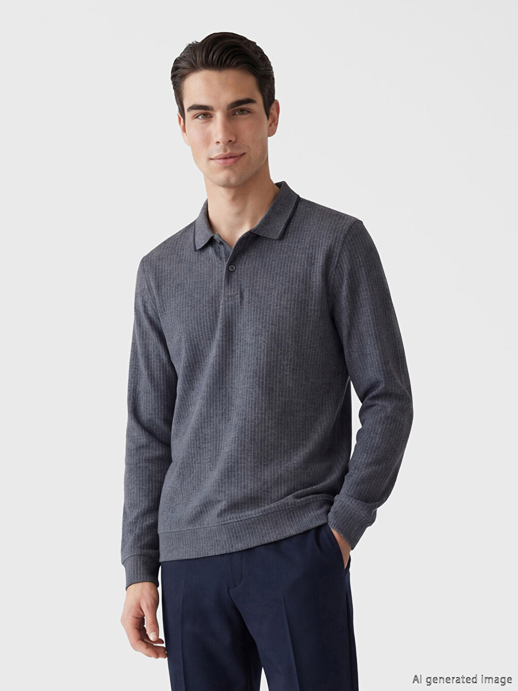 Lacivert Polo Yaka Erkek Sweatshirt
