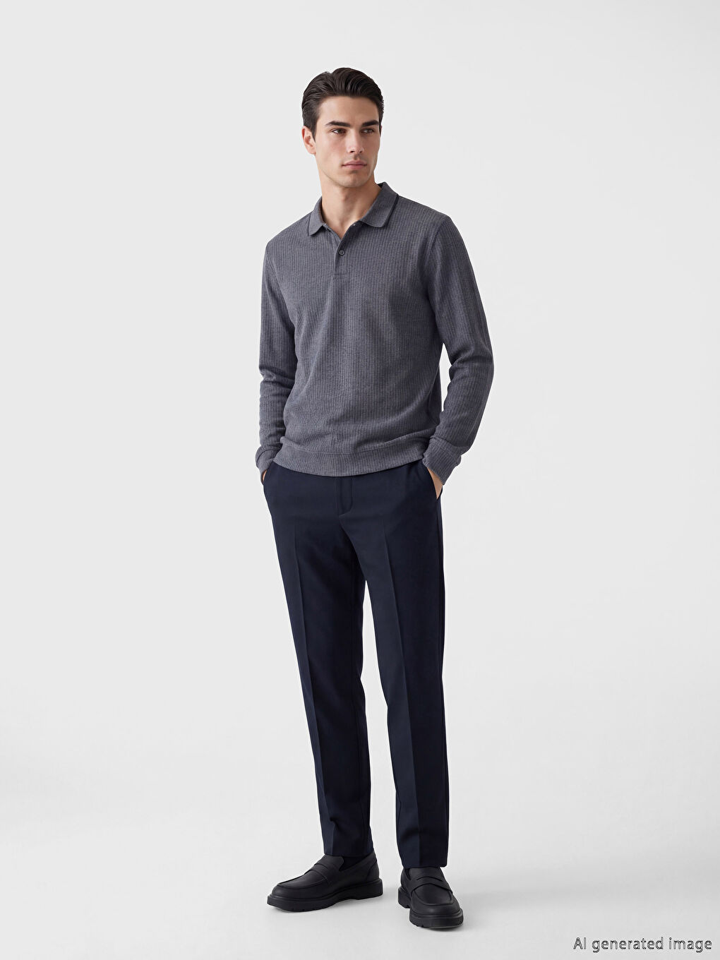 Lacivert Polo Yaka Erkek Sweatshirt-3