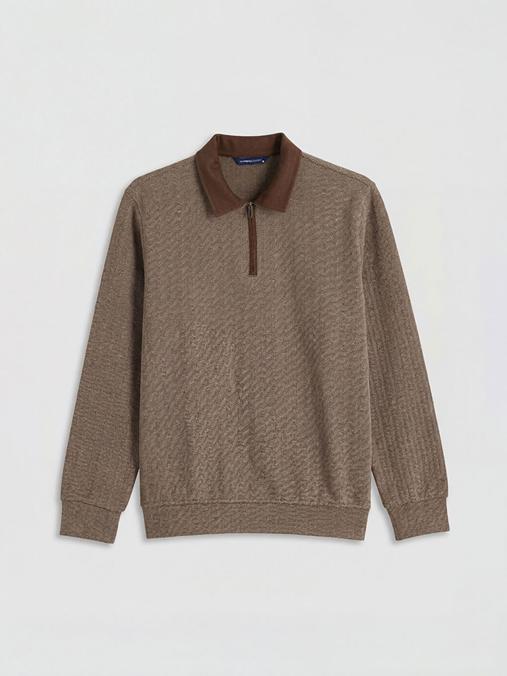 Kahverengi Polo Yaka Desenli Erkek Sweatshirt