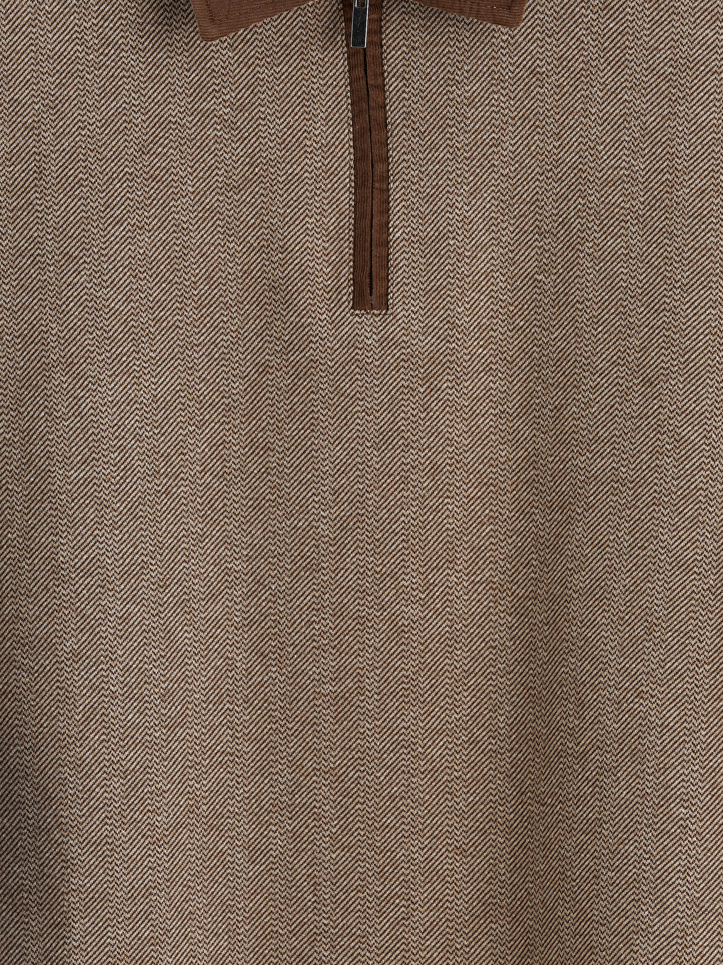 Kahverengi Polo Yaka Desenli Erkek Sweatshirt-1