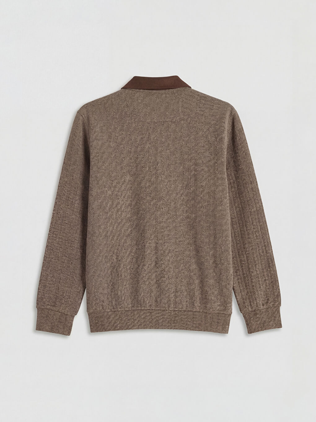 Kahverengi Polo Yaka Desenli Erkek Sweatshirt-2