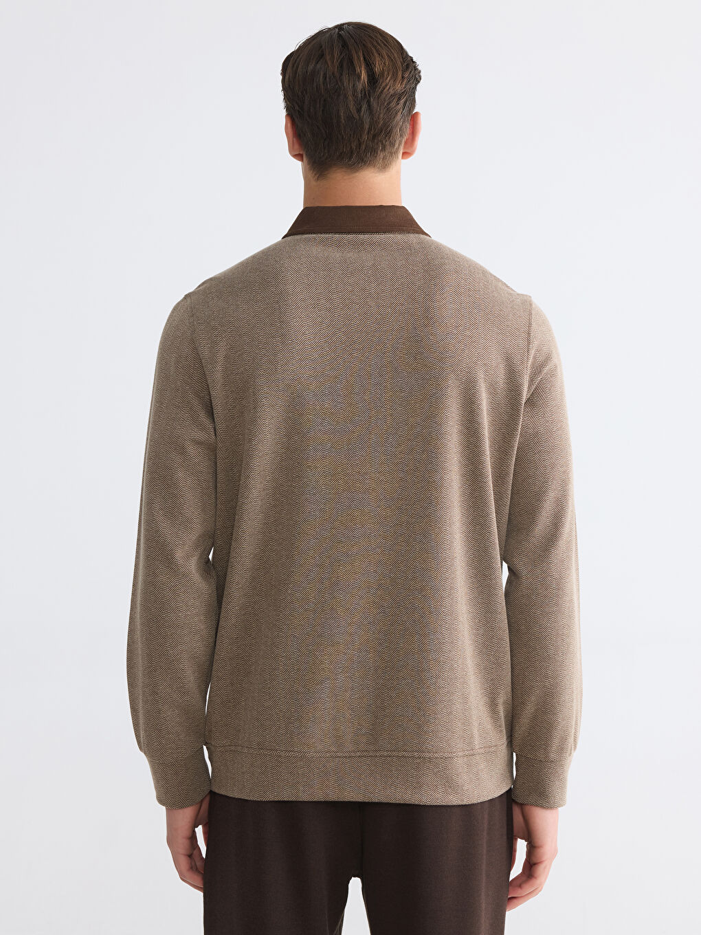 Kahverengi Polo Yaka Desenli Erkek Sweatshirt-3