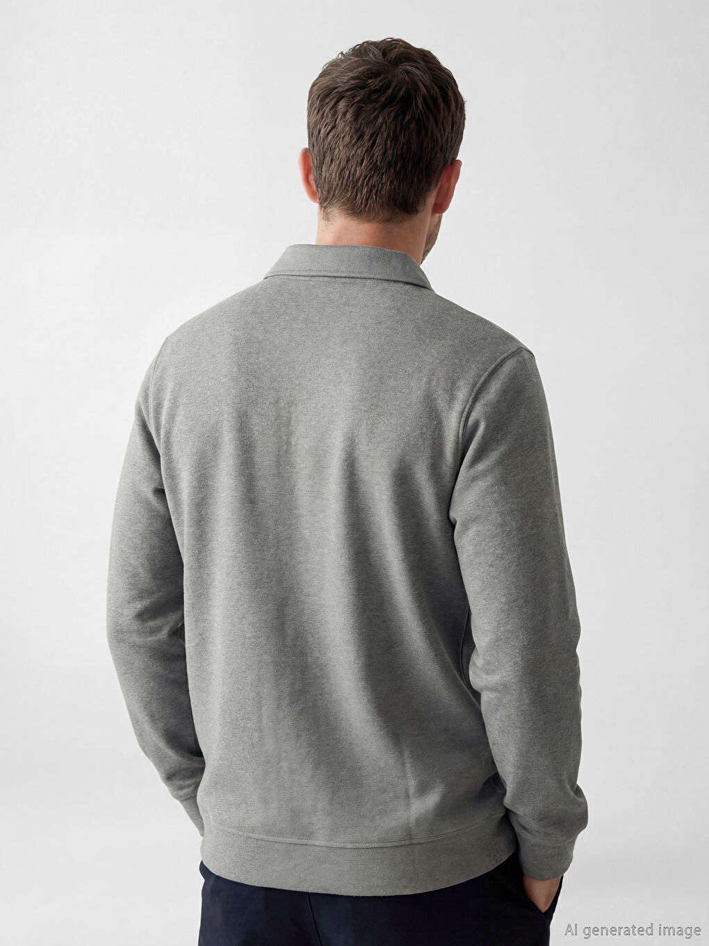 Gri Polo Yaka Erkek Sweatshirt-2
