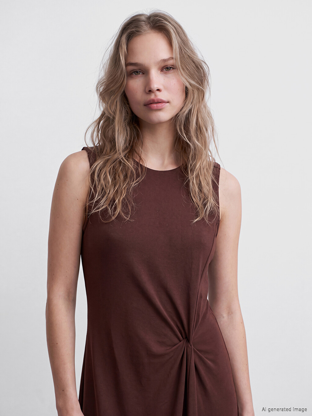 Crew Neck A-line Ruched Dress-1