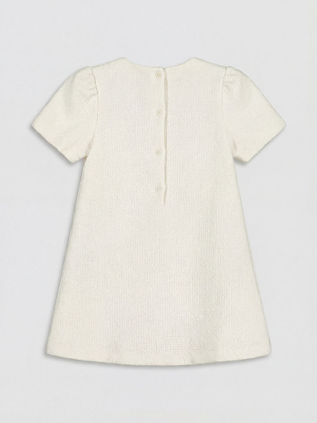 Ekru Bisiklet Yaka Fiyonklu Kız Çocuk Tüvit Elbise-1