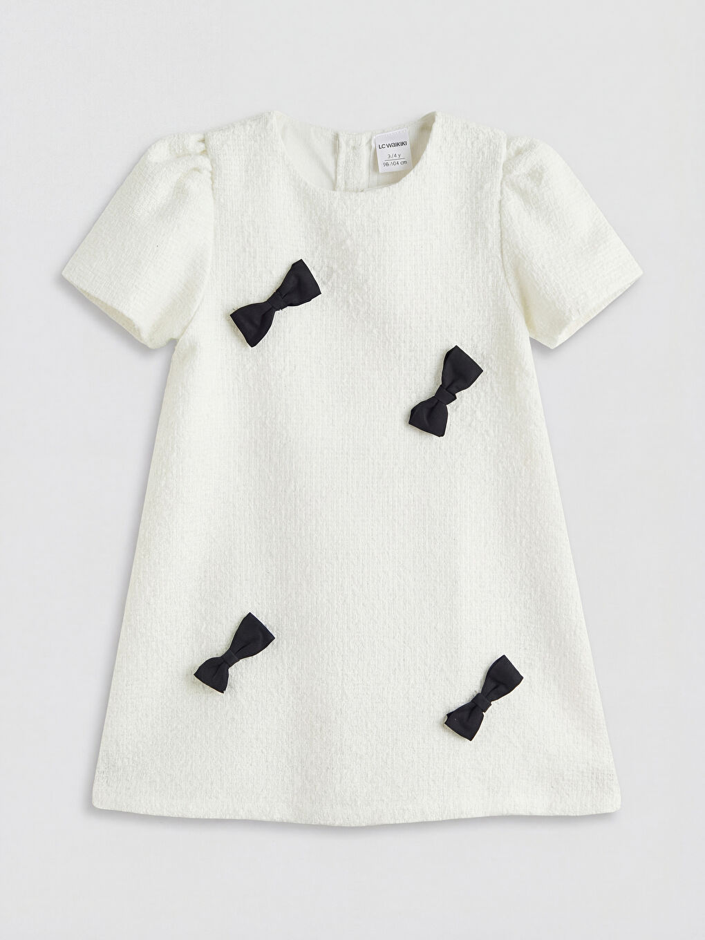 Ekru Bisiklet Yaka Fiyonklu Kız Çocuk Tüvit Elbise-2