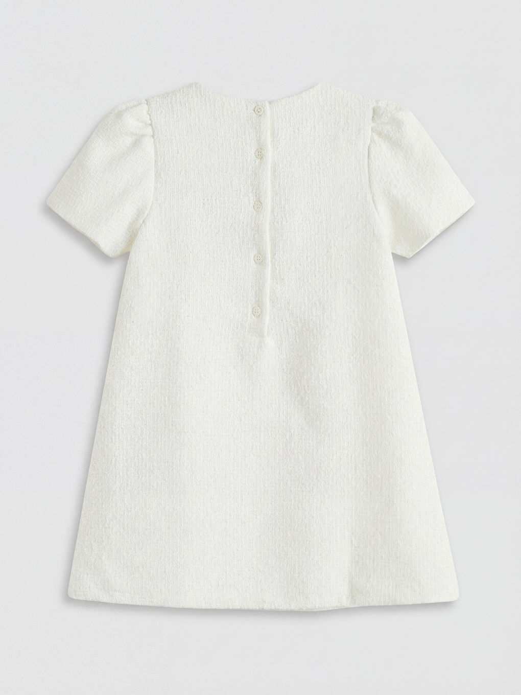Ekru Bisiklet Yaka Fiyonklu Kız Çocuk Tüvit Elbise-3