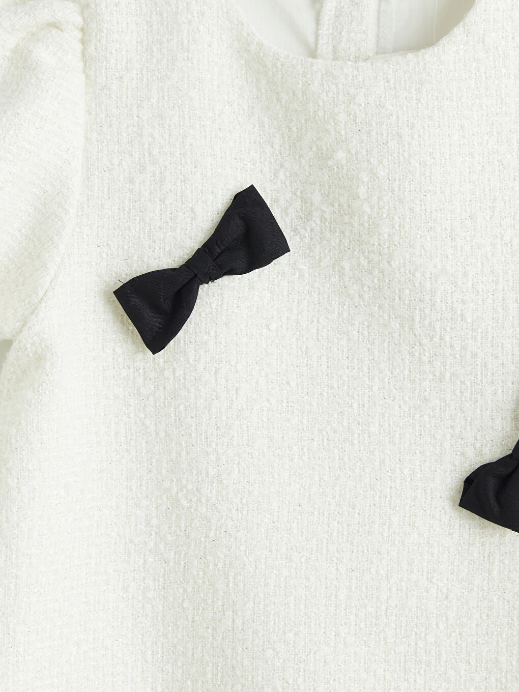 Ekru Bisiklet Yaka Fiyonklu Kız Çocuk Tüvit Elbise-4