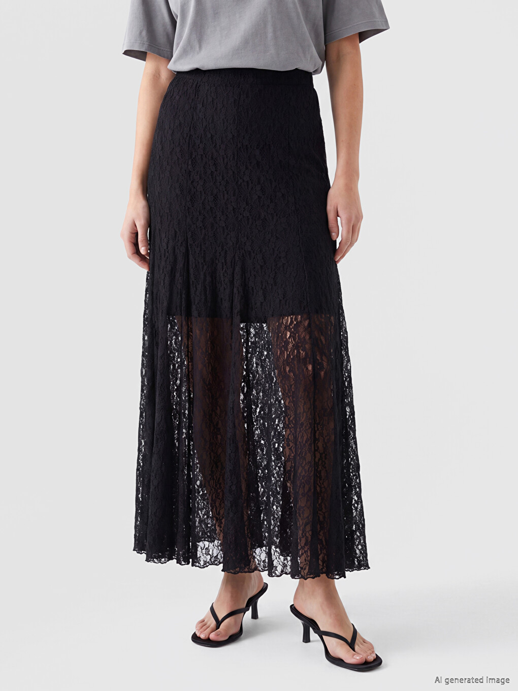 Elastic Waist Pleated Lace Skirt-1
