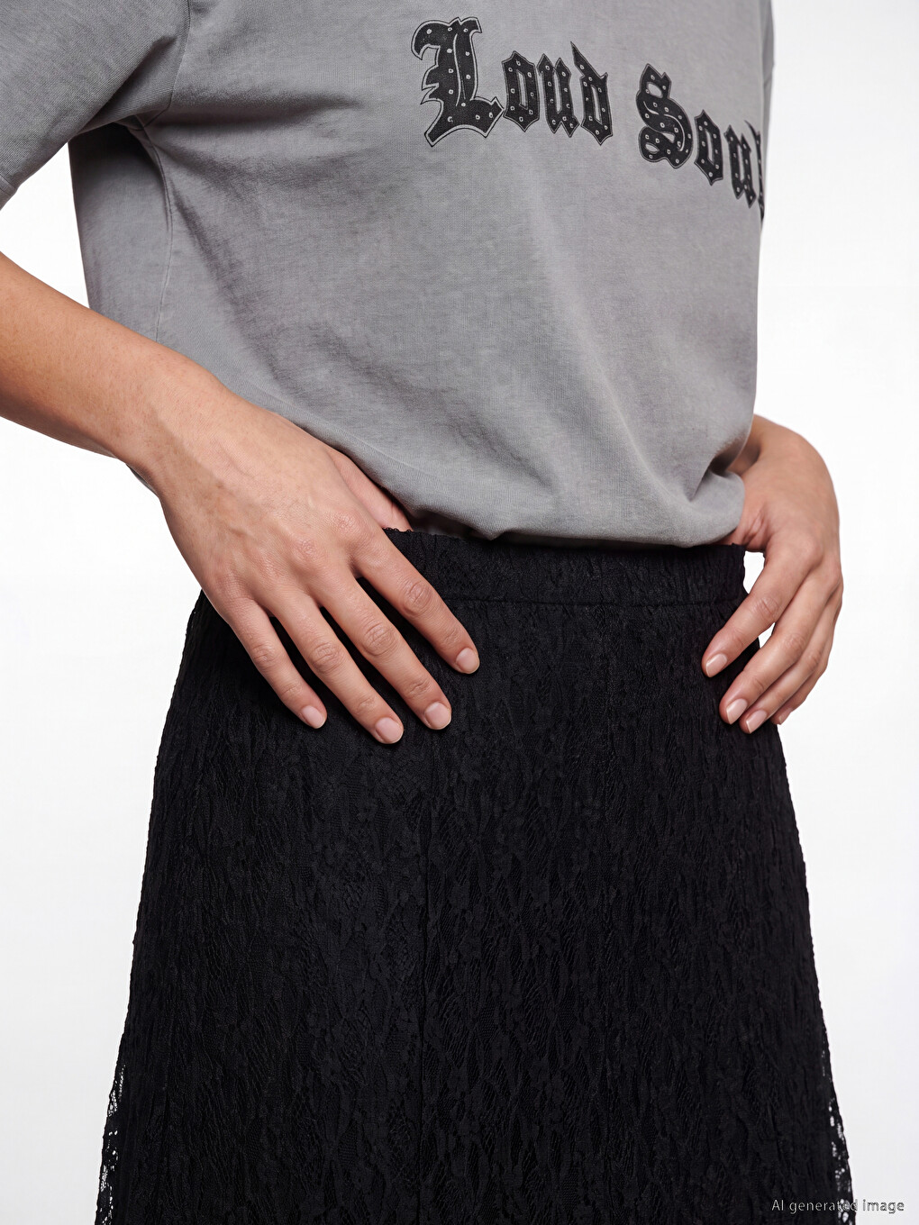 Elastic Waist Pleated Lace Skirt-2