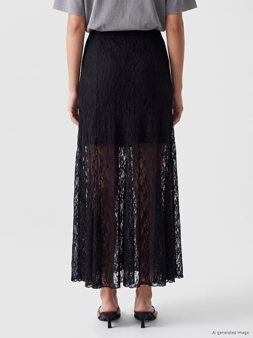 Elastic Waist Pleated Lace Skirt-3