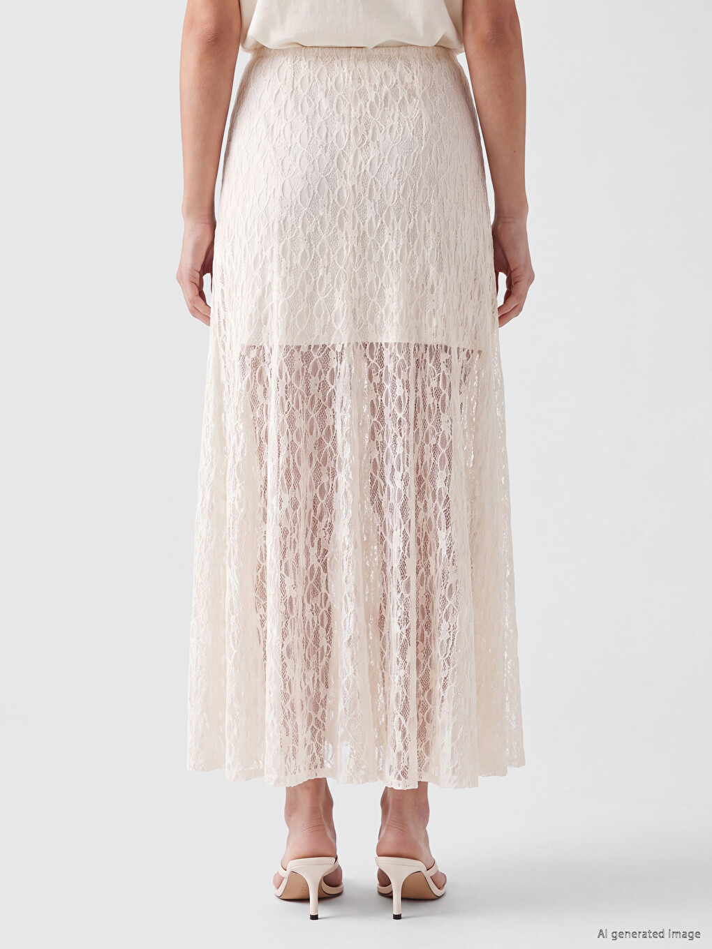 Elastic Waist Pleated Lace Skirt-3
