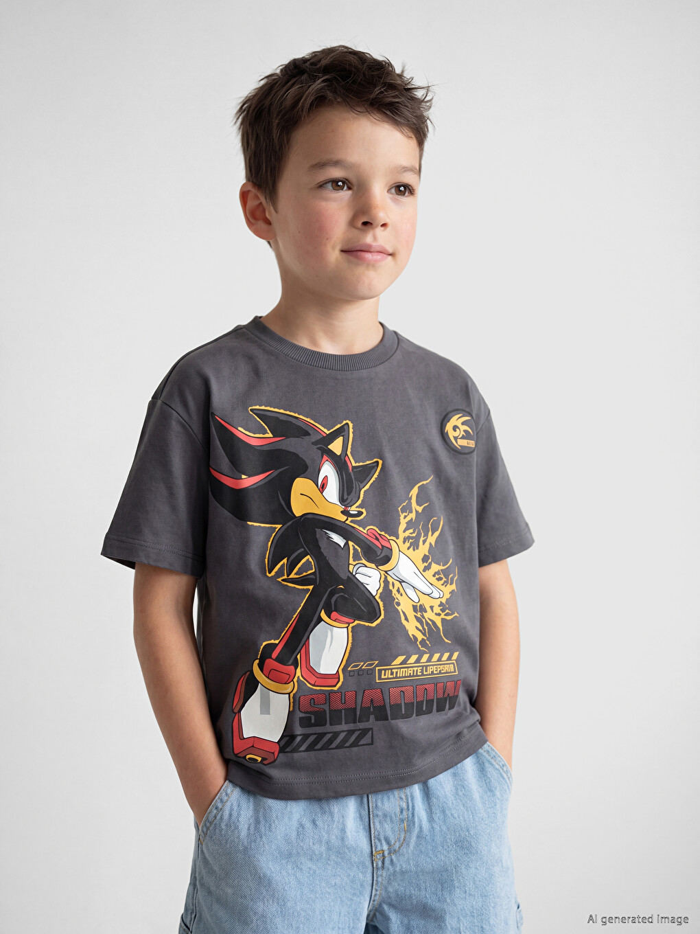 T-shirt i stampuar Sonic për Djem me jakë të rrumbullakët