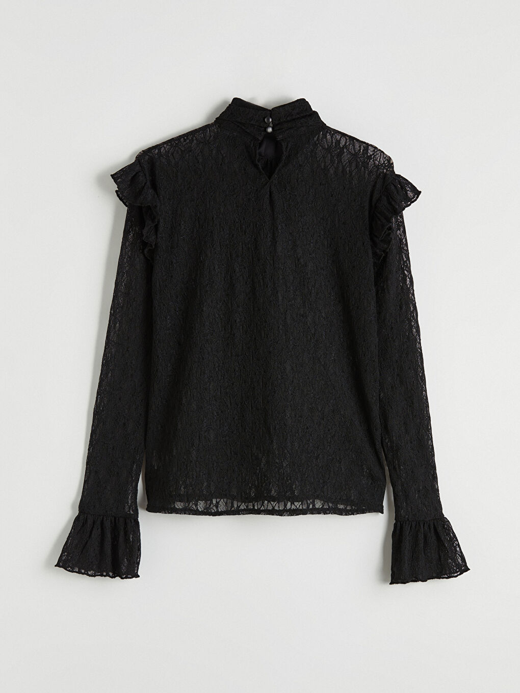 Siyah Fular Yaka Dantelli Bluz	-5