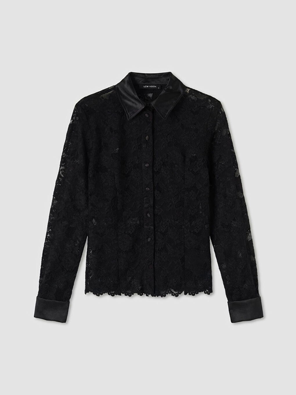 Siyah Gömlek Yaka Dantelli Bluz