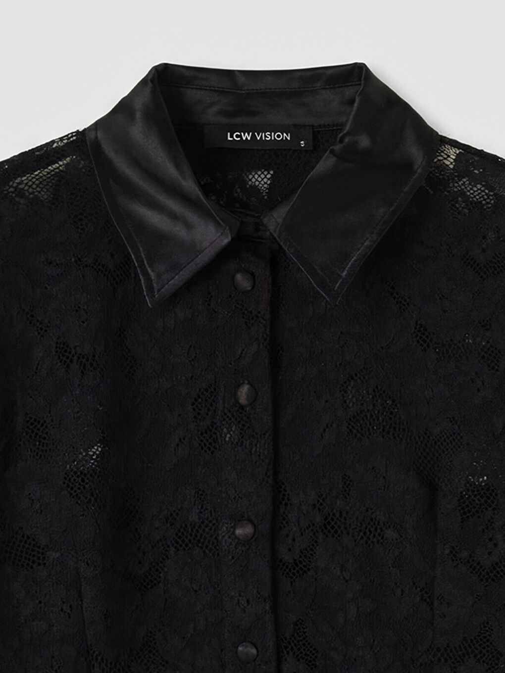 Siyah Gömlek Yaka Dantelli Bluz-2