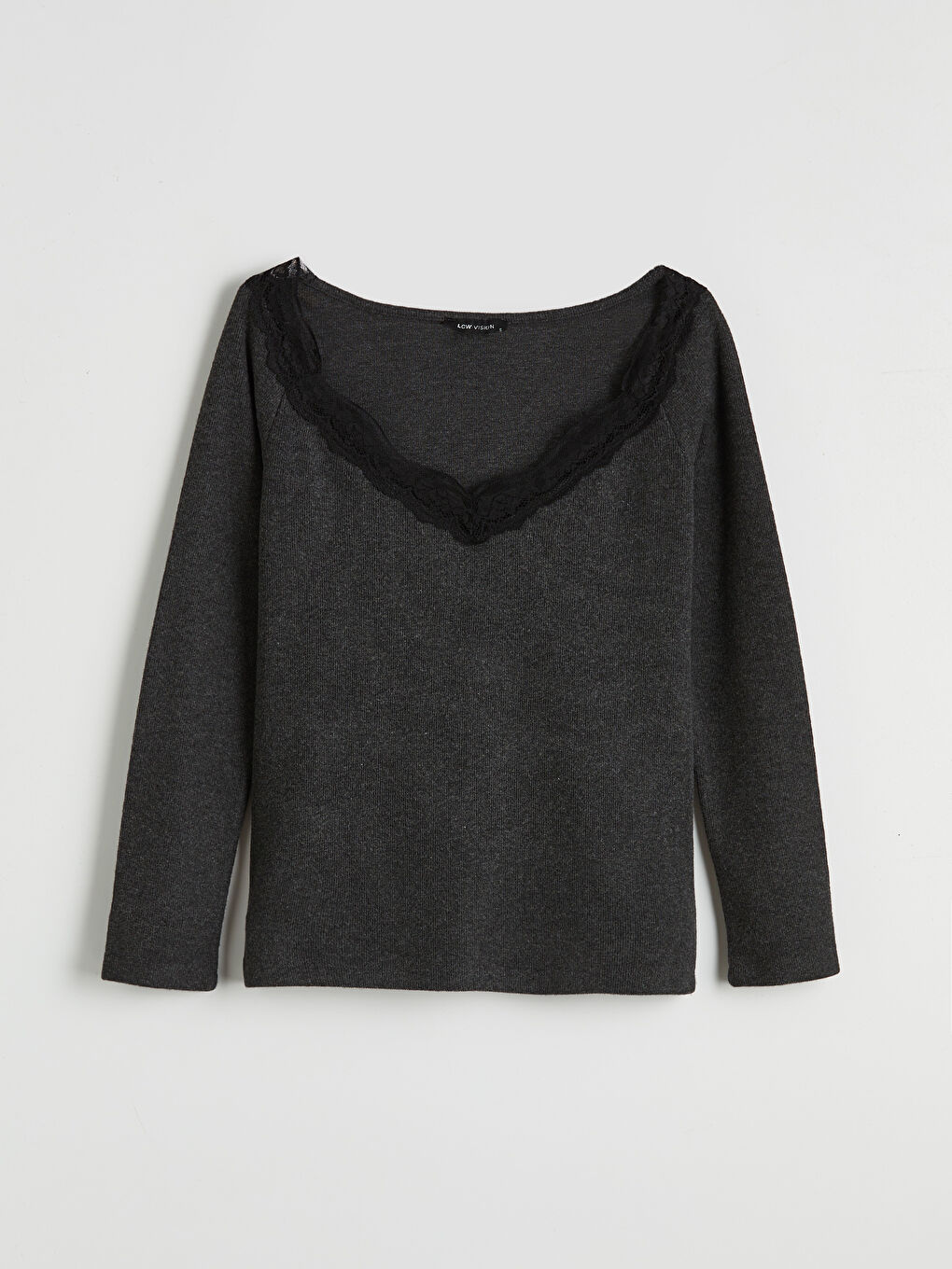 Antrasit V Yaka Dantel Detaylı Bluz