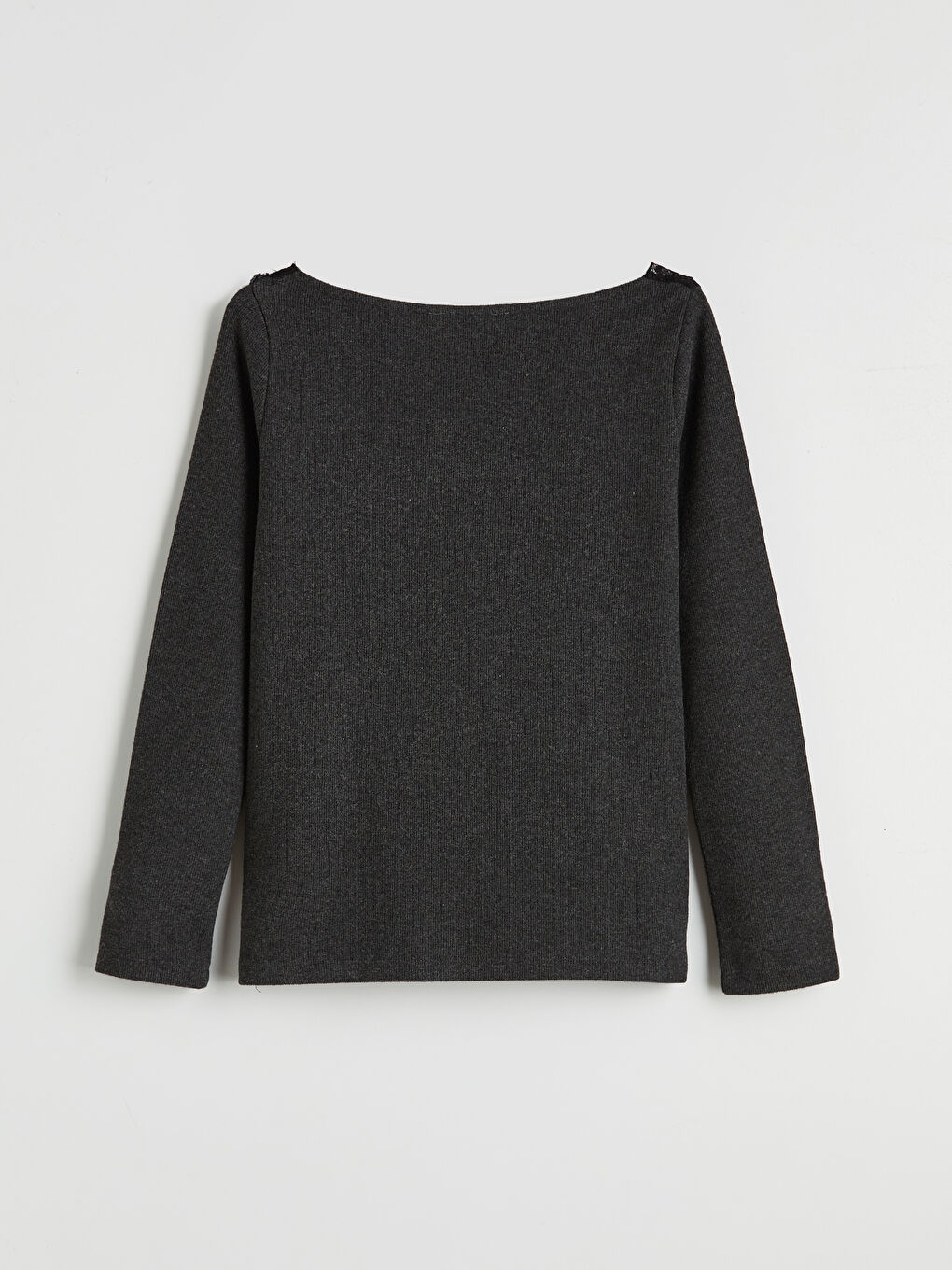 Antrasit V Yaka Dantel Detaylı Bluz-1