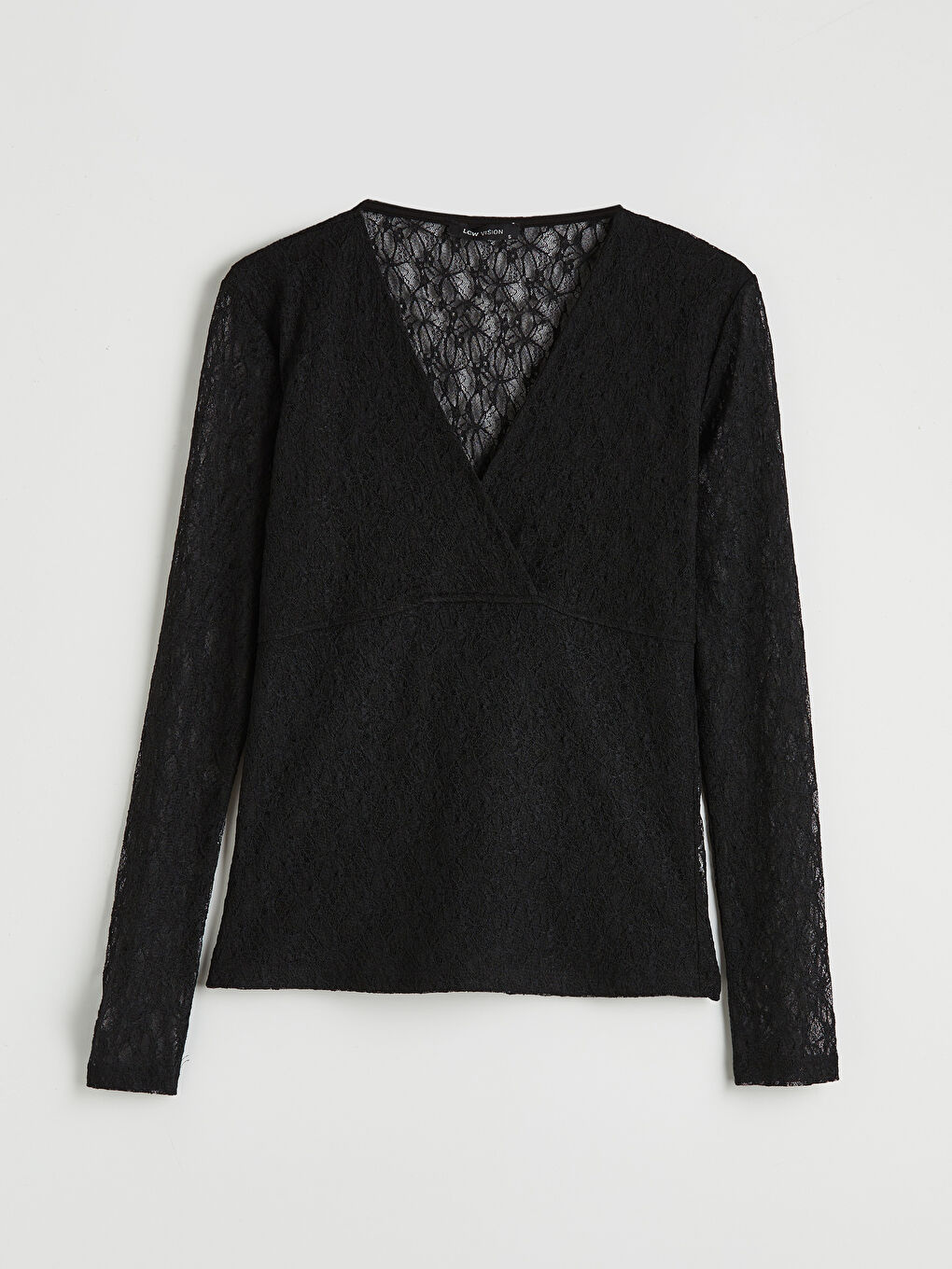 Siyah Kruvaze Yaka Dantelli Bluz-3