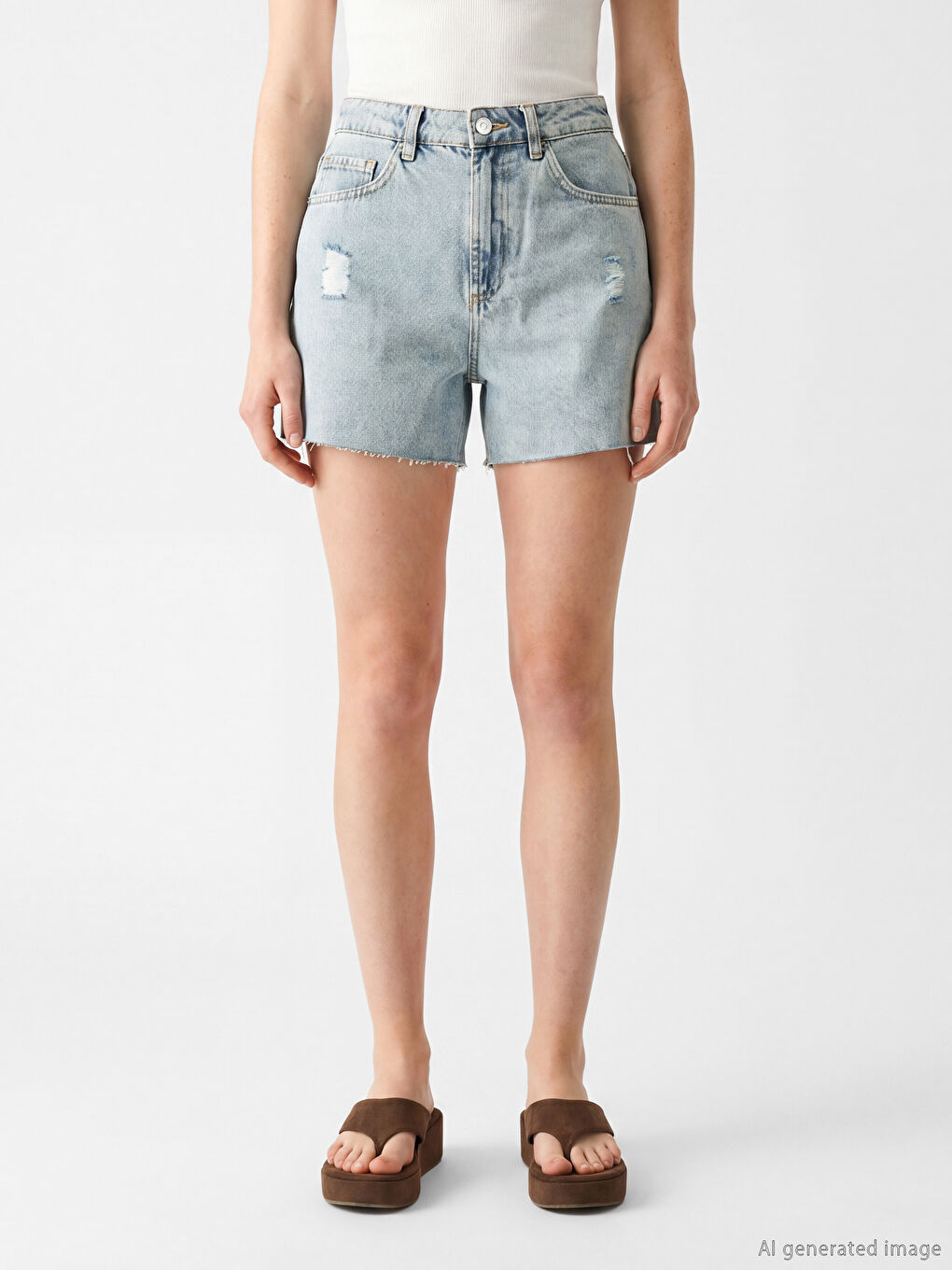 Mavi Yırtık Detaylı Kadın Jean Şort-1