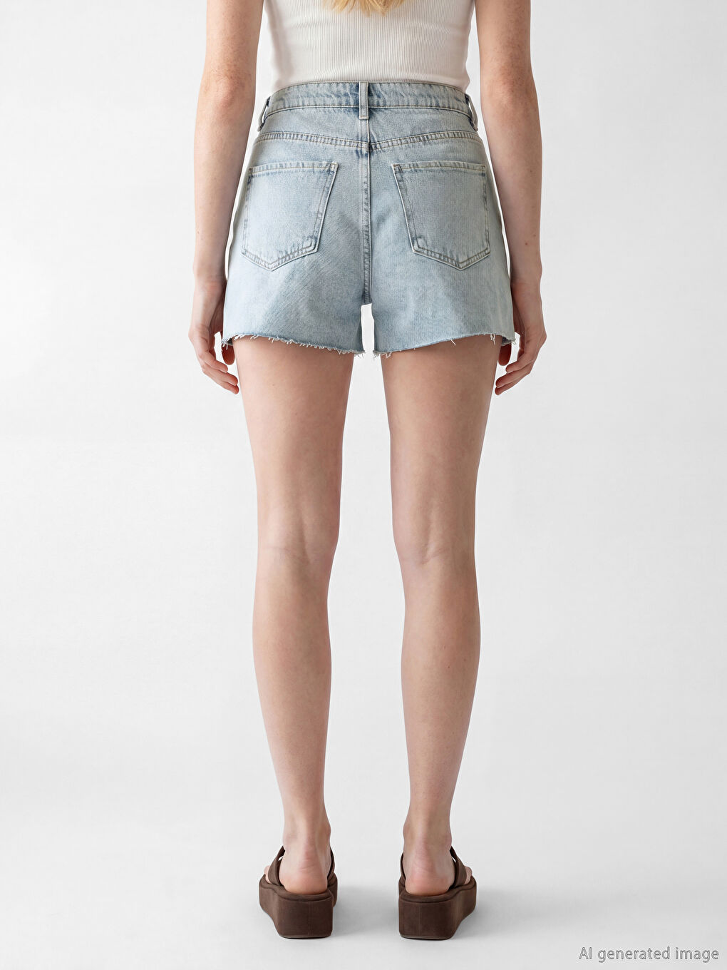 Mavi Yırtık Detaylı Kadın Jean Şort-3