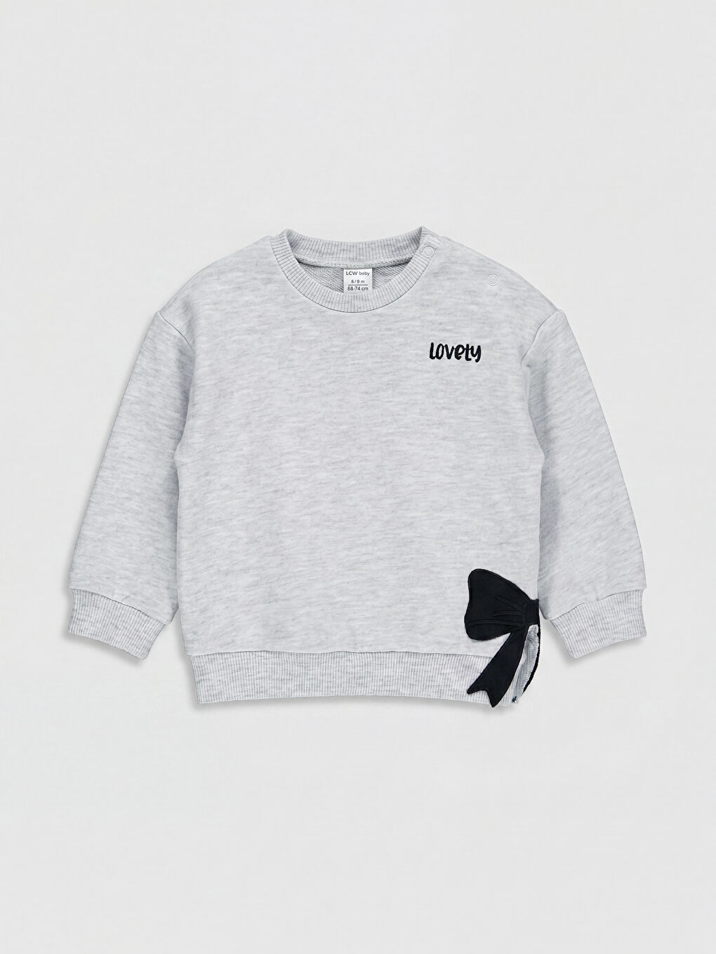 Gri Fiyonk Detaylı Kız Bebek Sweatshirt ve Eşofman Altı-1