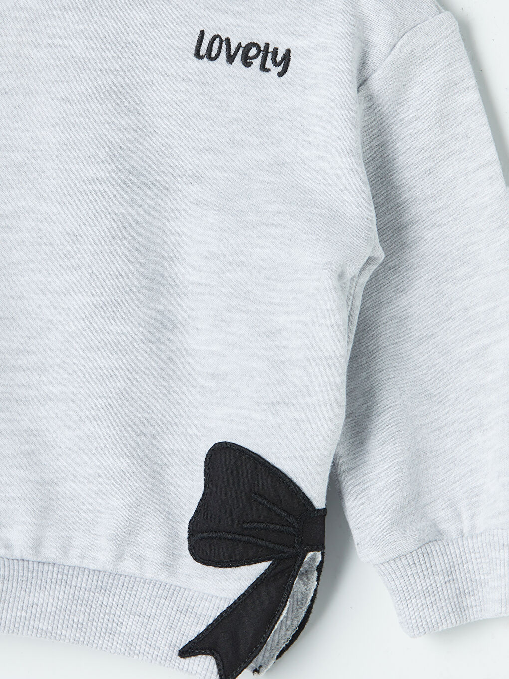 Gri Fiyonk Detaylı Kız Bebek Sweatshirt ve Eşofman Altı-5