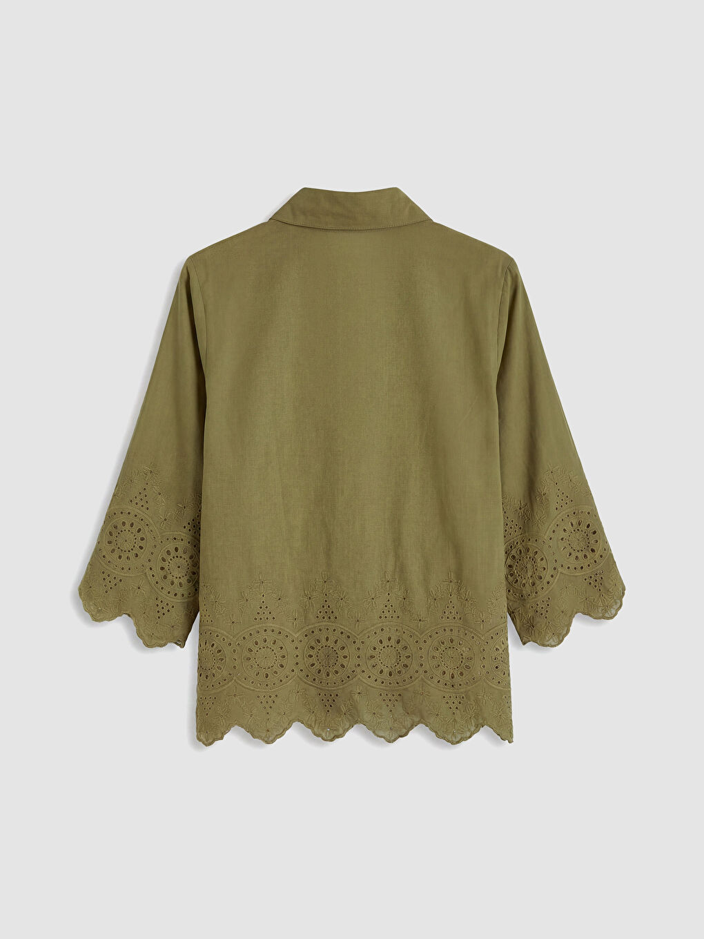 Haki Nakışlı Brode Kadın Gömlek-1