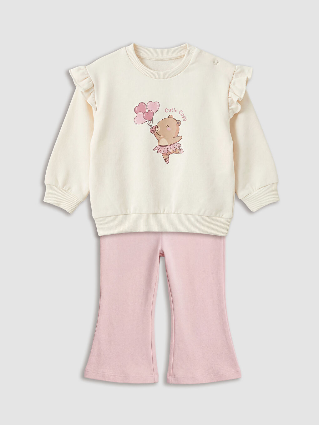 Bej Baskılı Kız Bebek Sweatshirt ve Eşofman Alt