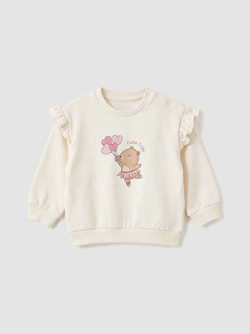 Bej Baskılı Kız Bebek Sweatshirt ve Eşofman Alt-1