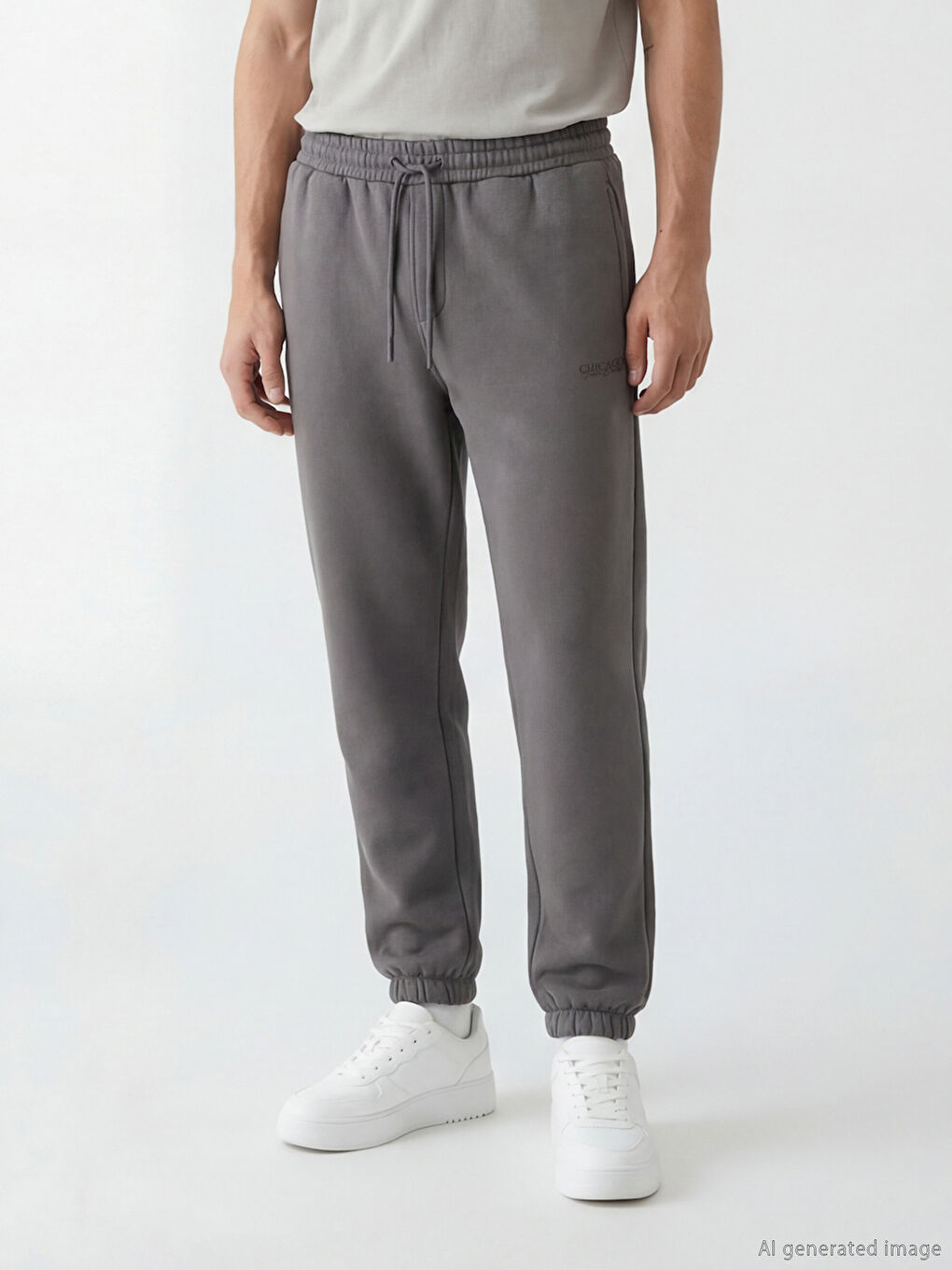 Gri Standart Kalıp Chicago Baskılı Erkek Jogger Eşofman Altı-1