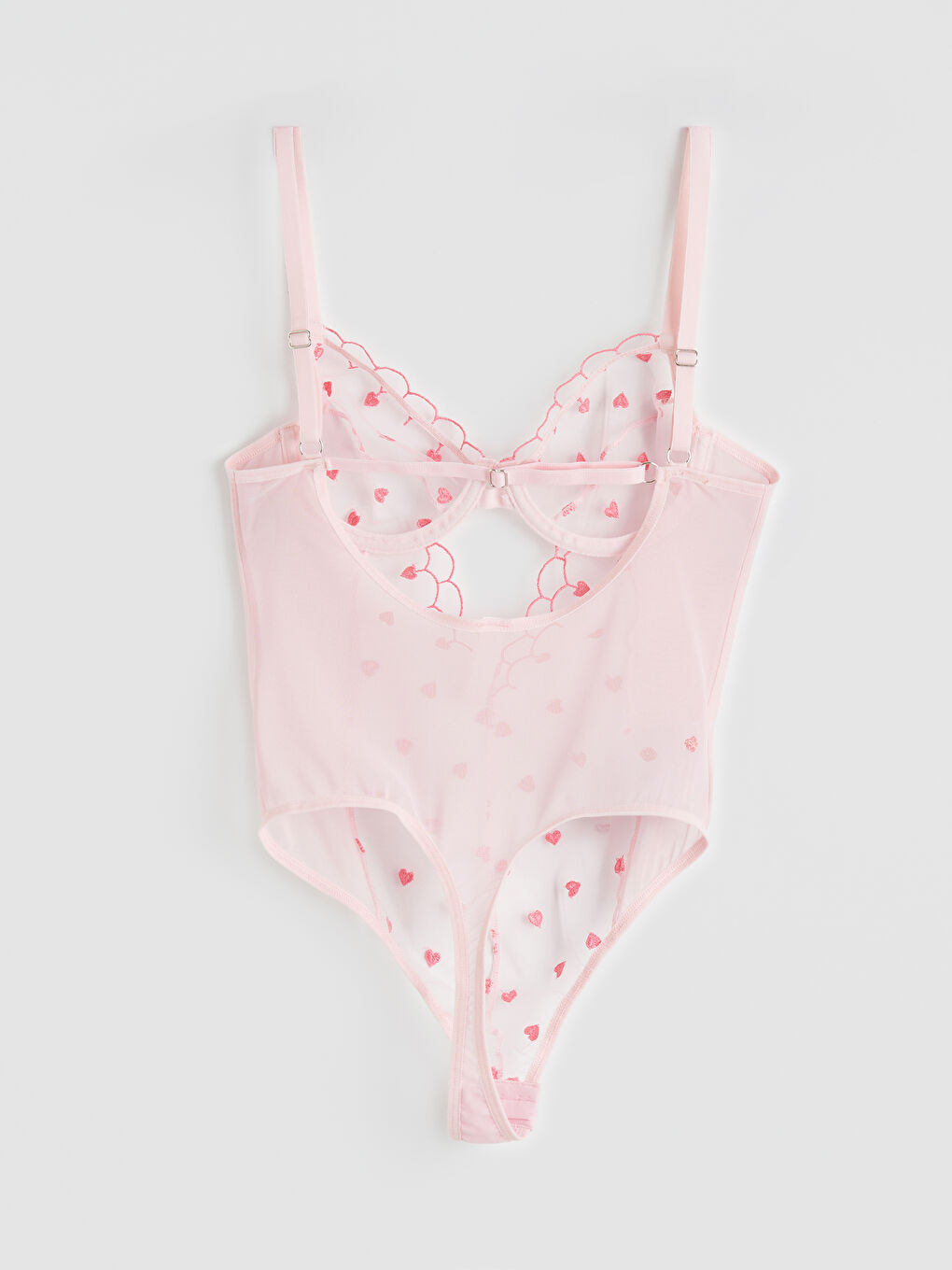 Pembe Balenli Dolgusuz Kalp Nakışlı Brode Bodysuit-1