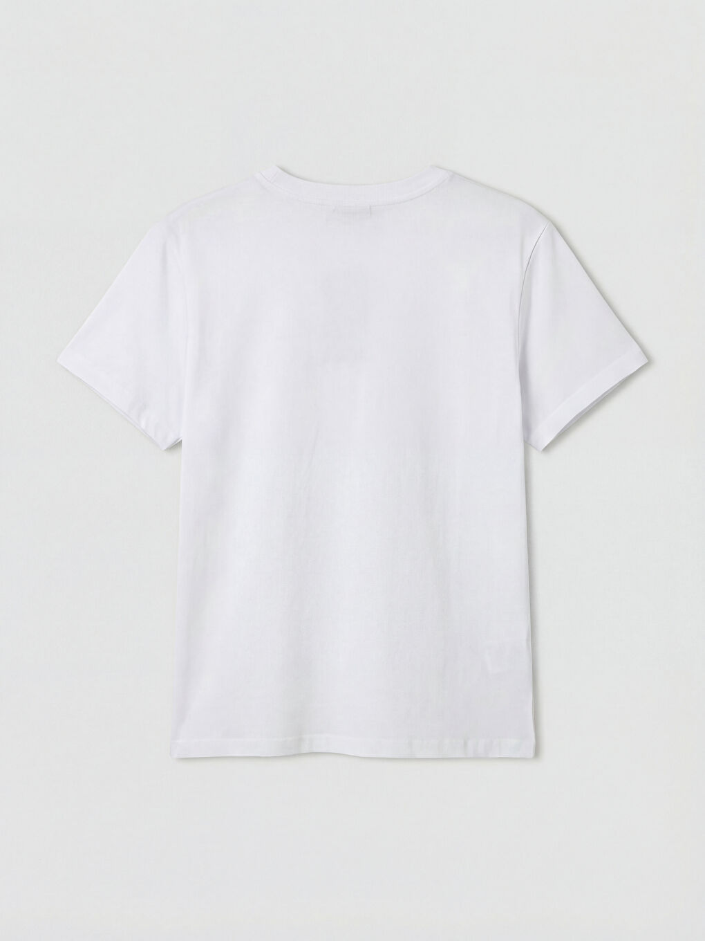 Beyaz Bisiklet Yaka Çiçek Baskılı Kadın Tişört-1