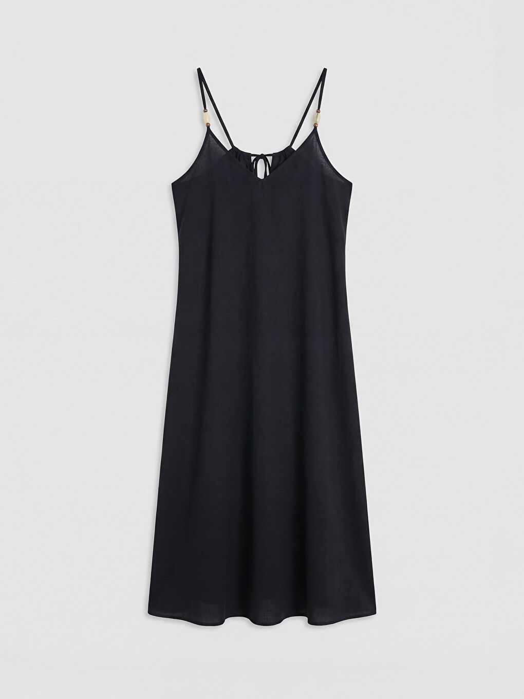 Siyah V Yaka İp Askılı Kadın Plaj Elbisesi