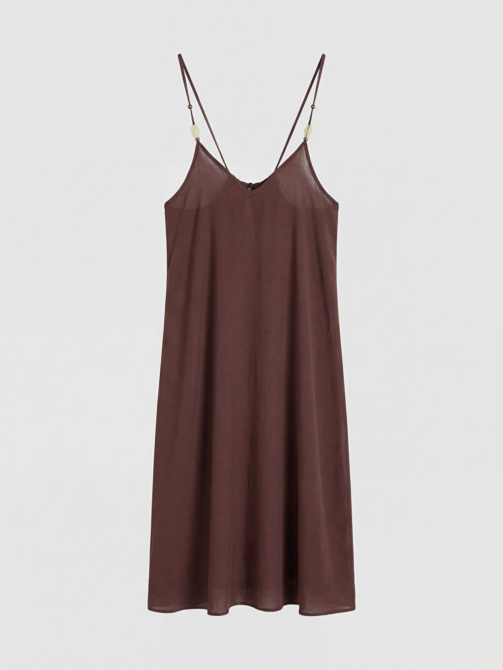 Kahverengi V Yaka İp Askılı Kadın Plaj Elbisesi