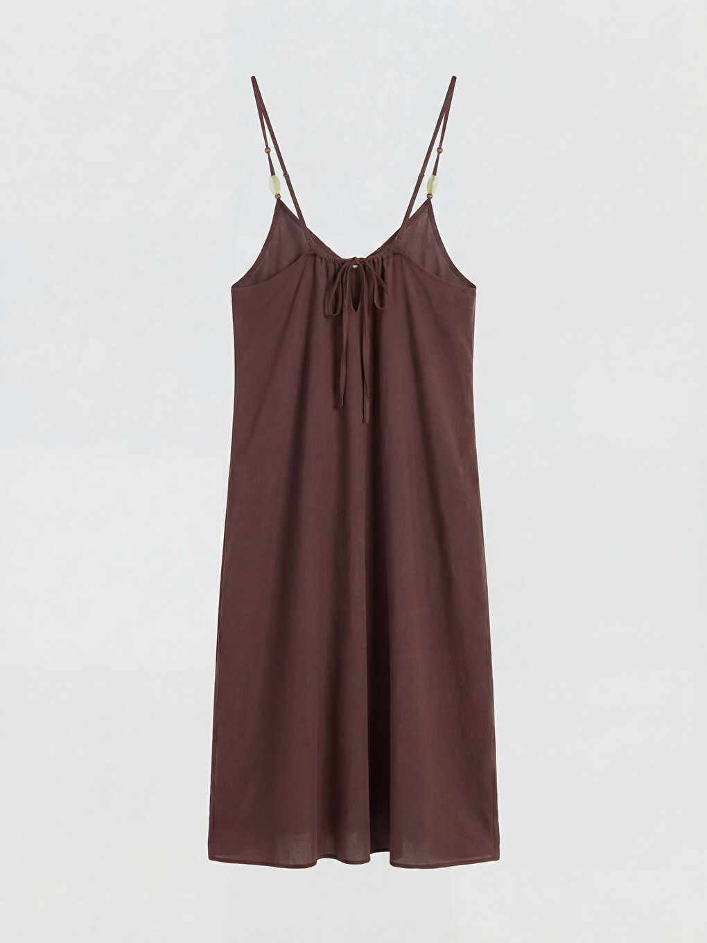 Kahverengi V Yaka İp Askılı Kadın Plaj Elbisesi-1