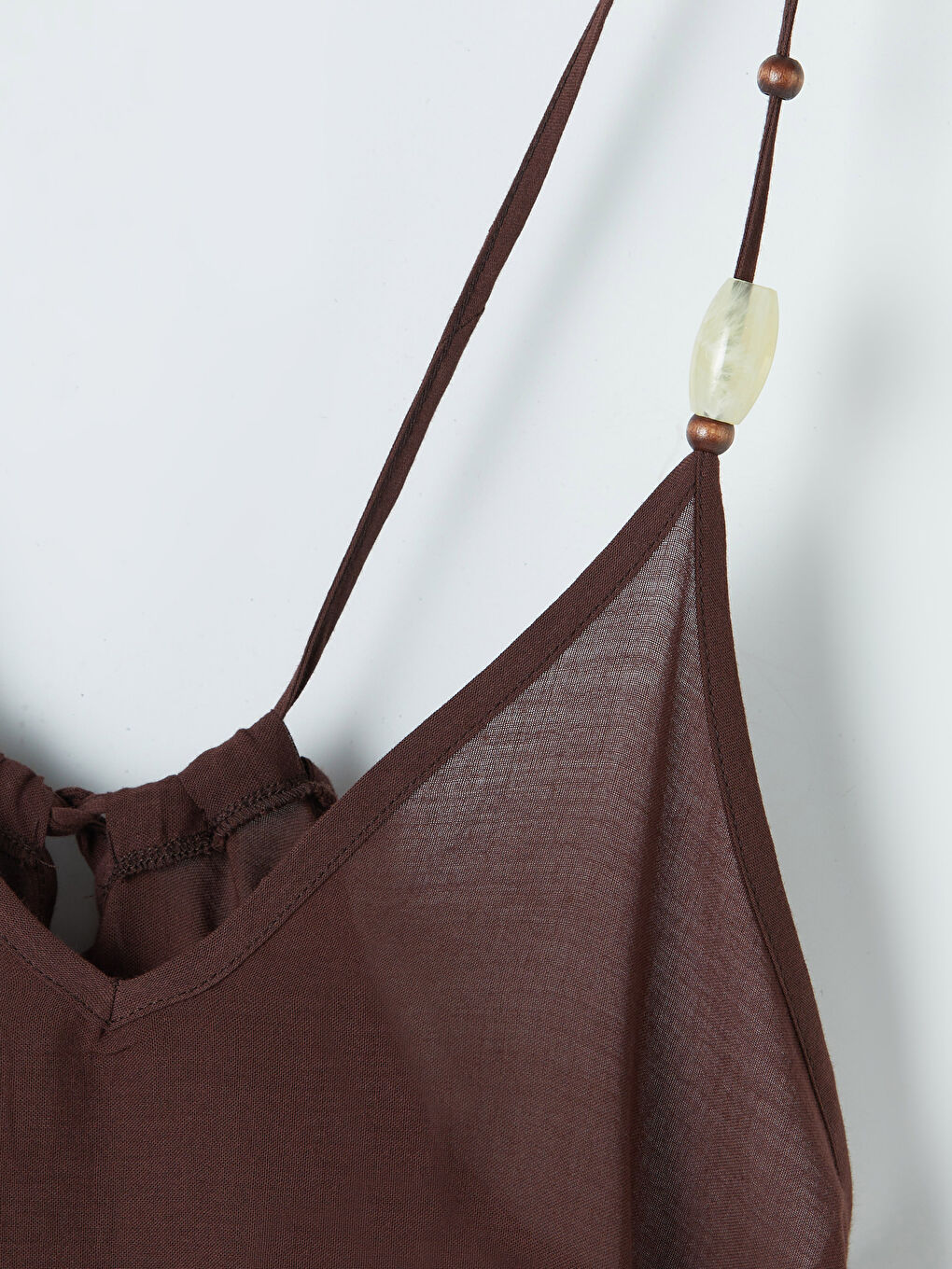 Kahverengi V Yaka İp Askılı Kadın Plaj Elbisesi-2