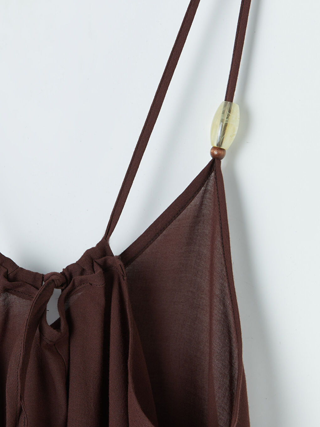 Kahverengi V Yaka İp Askılı Kadın Plaj Elbisesi-3