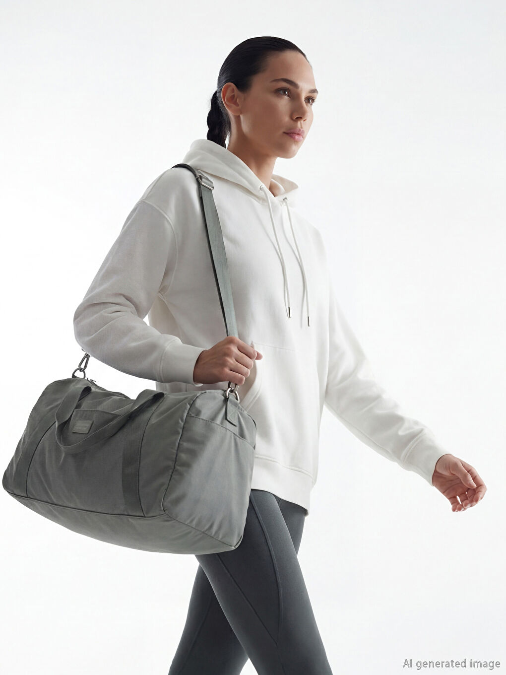 Beyaz Kanguru Cepli Oversize Kadın Hoodie	