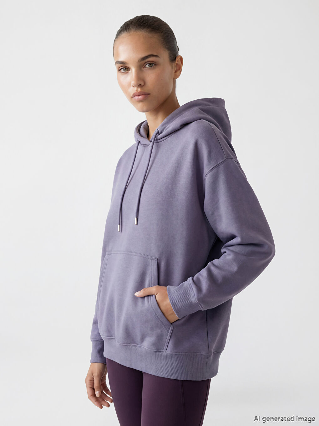 Mor Kanguru Cepli Oversize Kadın Hoodie	