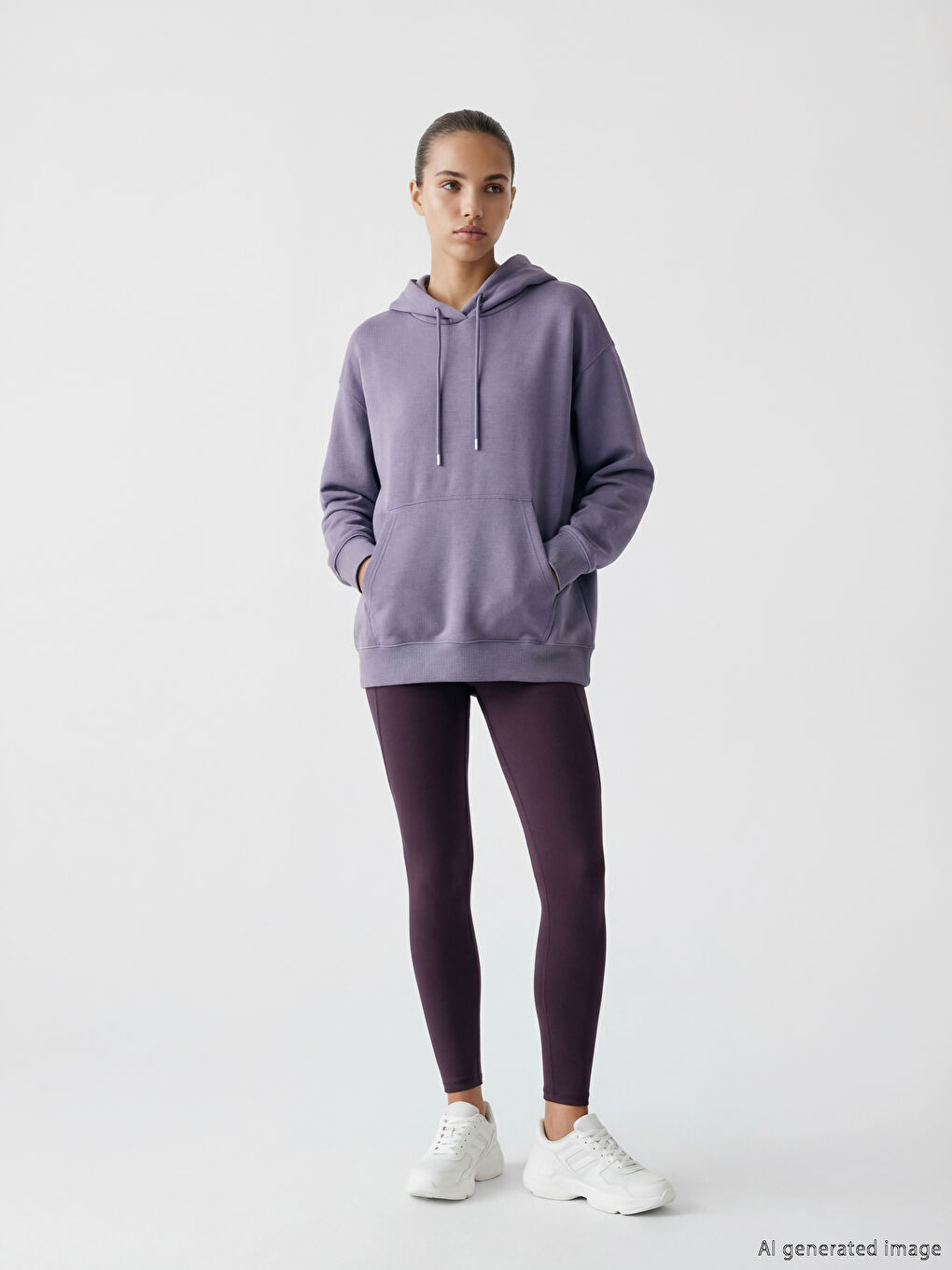 Mor Kanguru Cepli Oversize Kadın Hoodie	-1