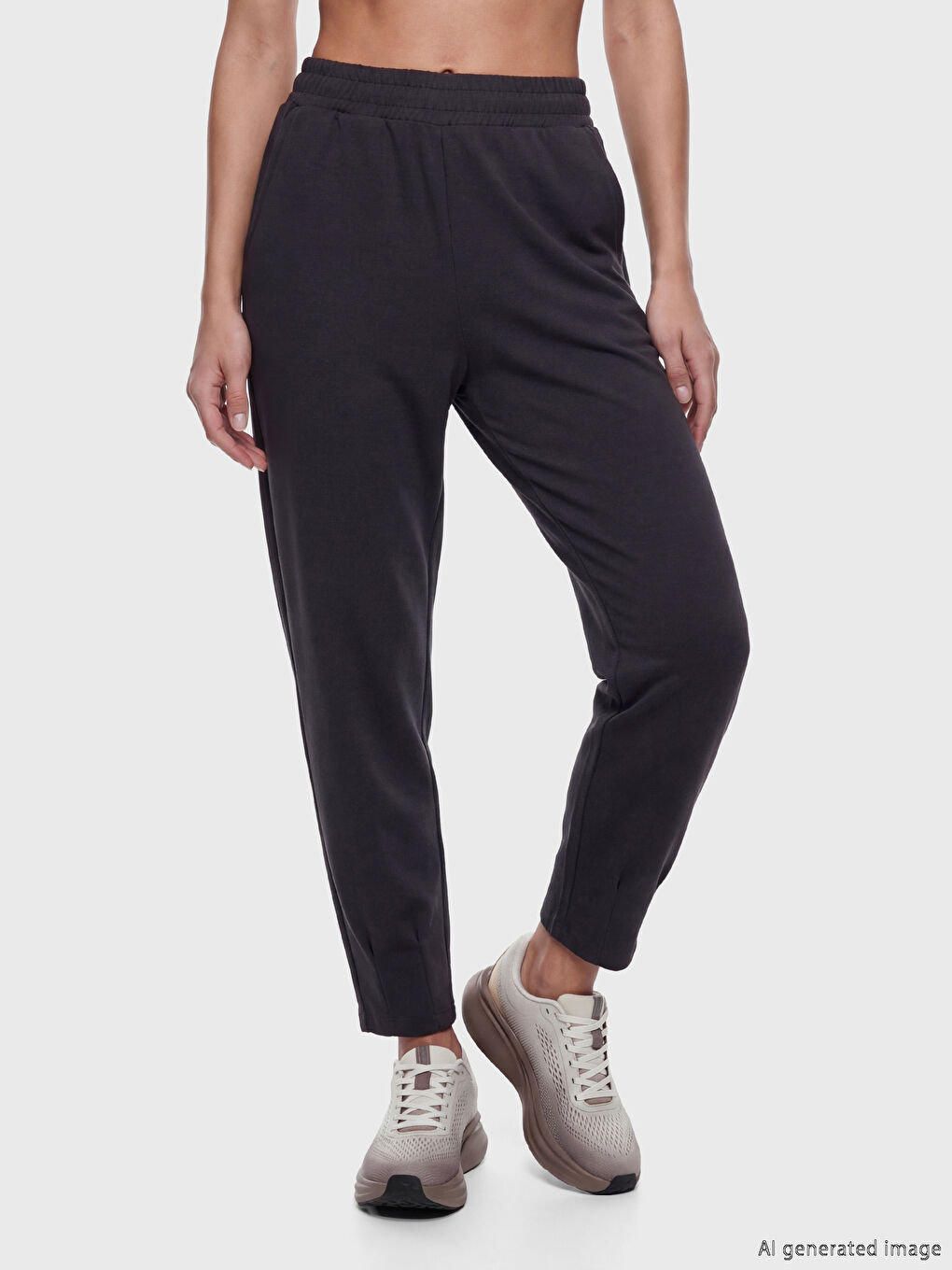 Antrasit Beli Lastikli Kadın Spor Eşofman Altı-1