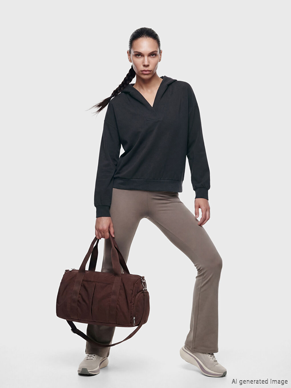 Antrasit Soft Touch Oversize Kadın Spor Hoodie