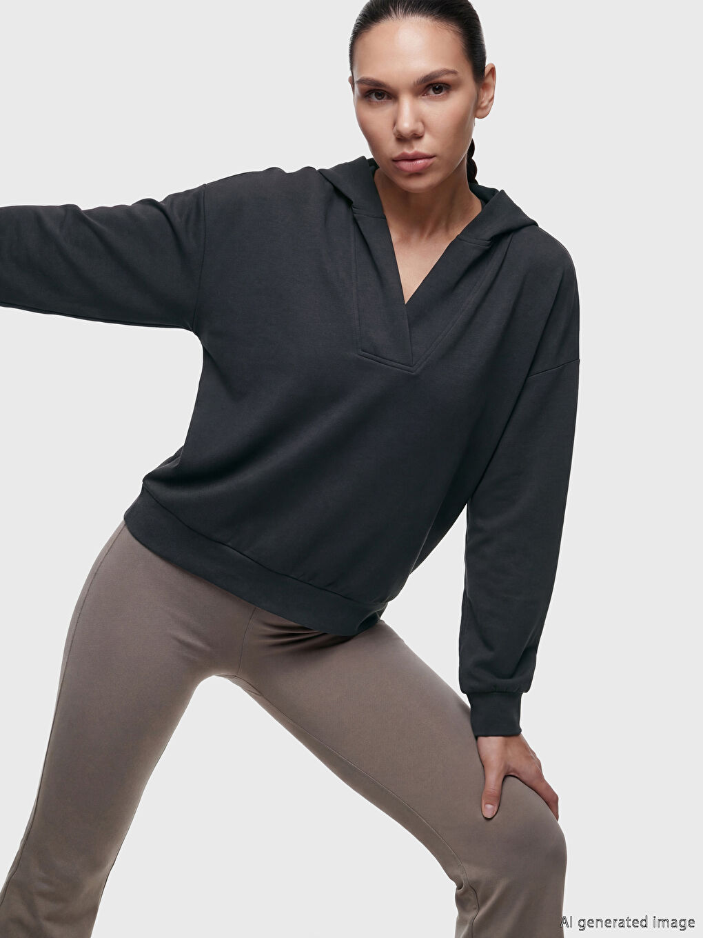 Antrasit Soft Touch Oversize Kadın Spor Hoodie-1