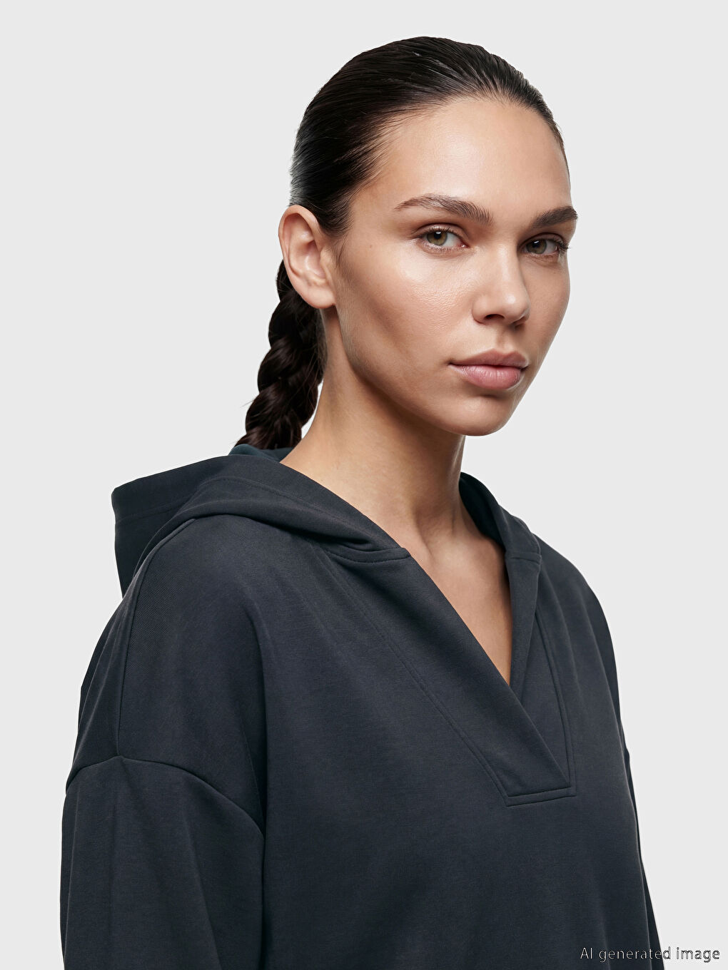 Antrasit Soft Touch Oversize Kadın Spor Hoodie-2