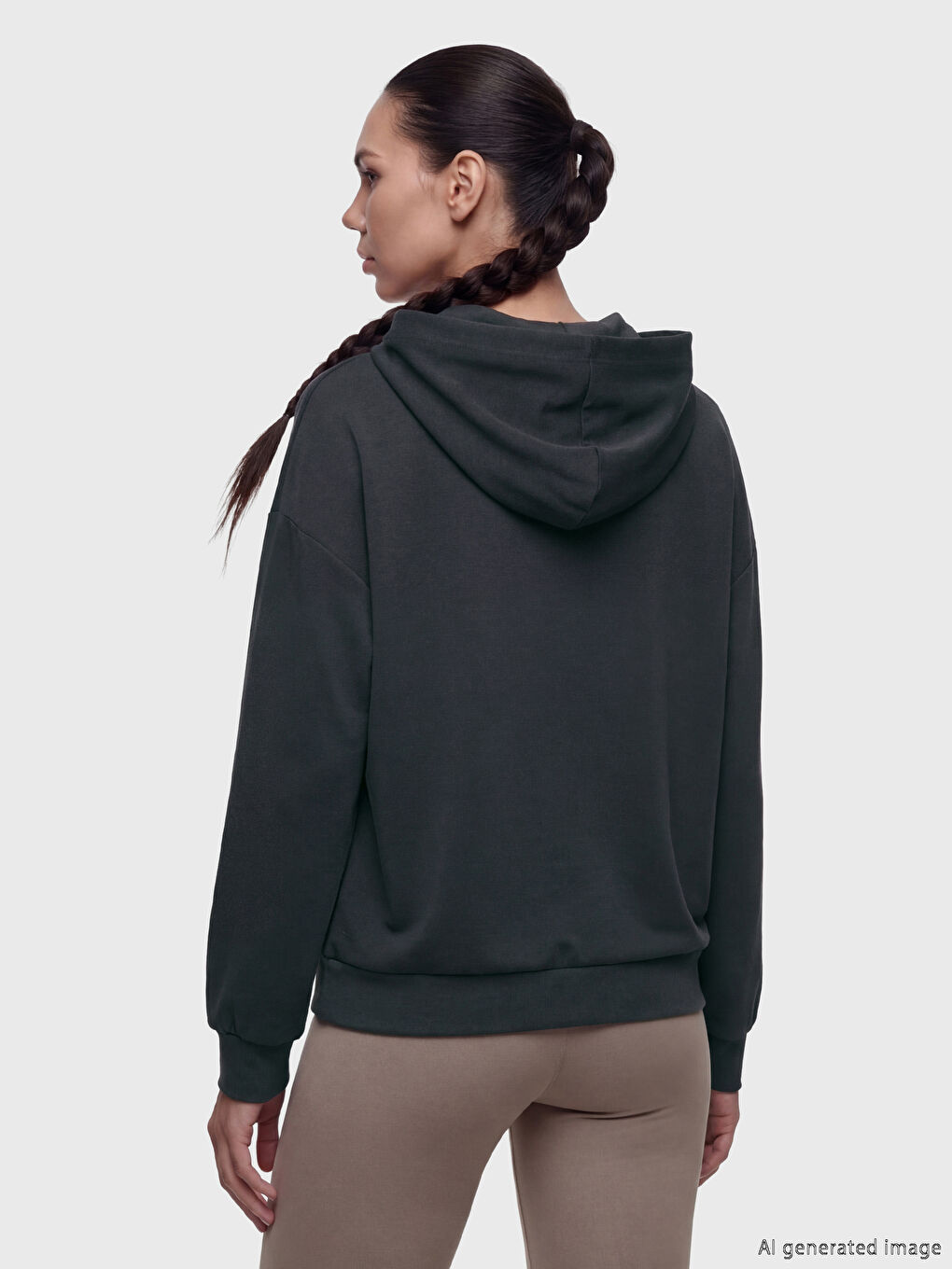 Antrasit Soft Touch Oversize Kadın Spor Hoodie-3