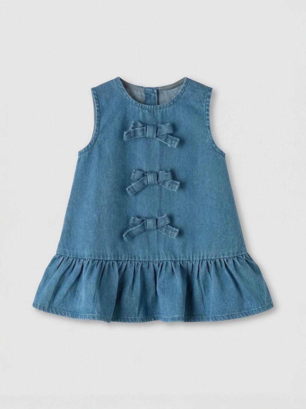 Mavi Fiyonklu Kız Bebek Jean Elbise