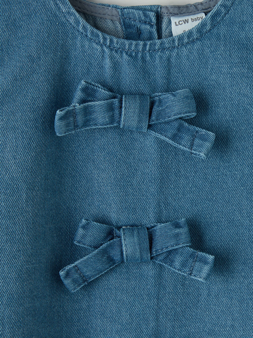 Mavi Fiyonklu Kız Bebek Jean Elbise-2