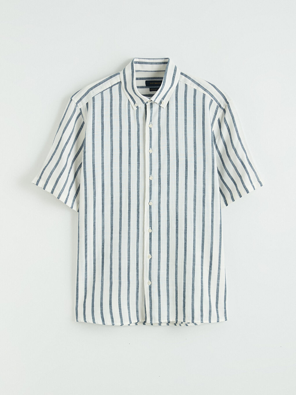 Lacivert Regular Fit Kısa Kollu Çizgili Erkek Gömlek